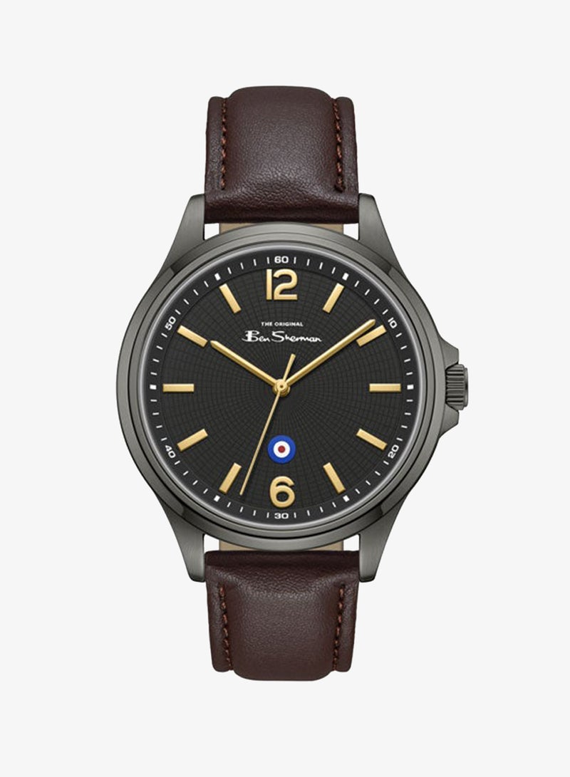 Ben Sherman Westminster Black Dial Brown Genuine Leather Strap Analog Watch for Men, 43mm - Image 1