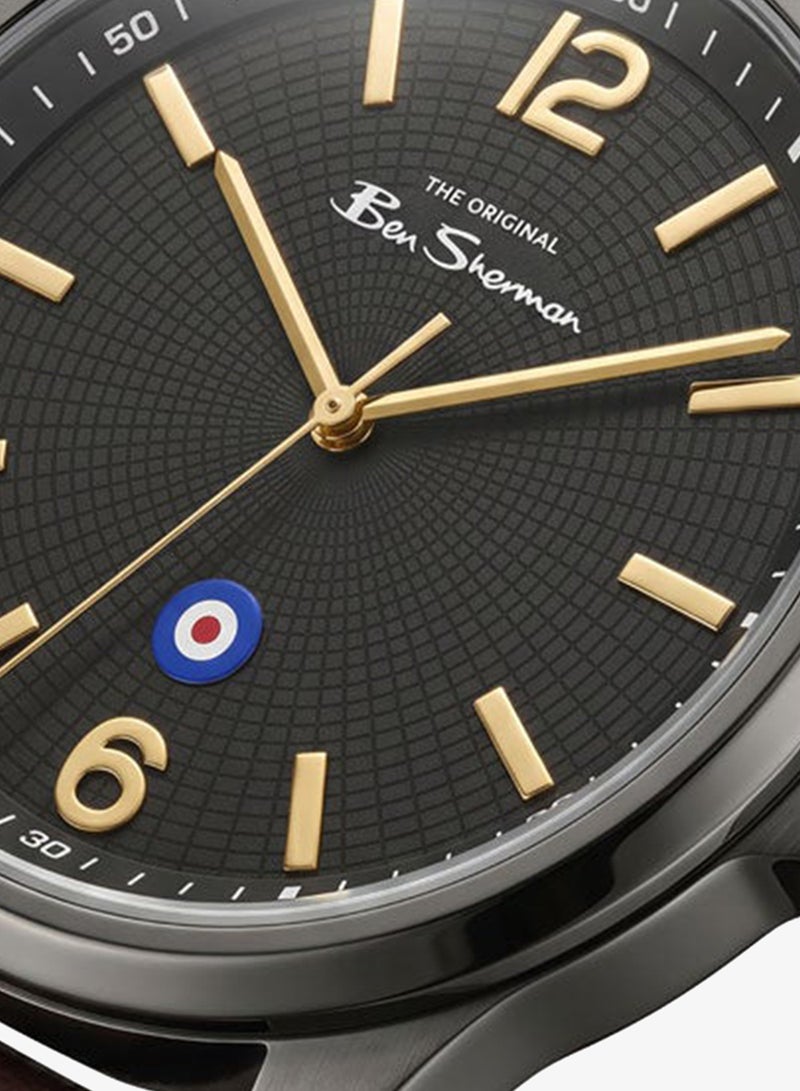 Ben Sherman Westminster Black Dial Brown Genuine Leather Strap Analog Watch for Men, 43mm - Image 2