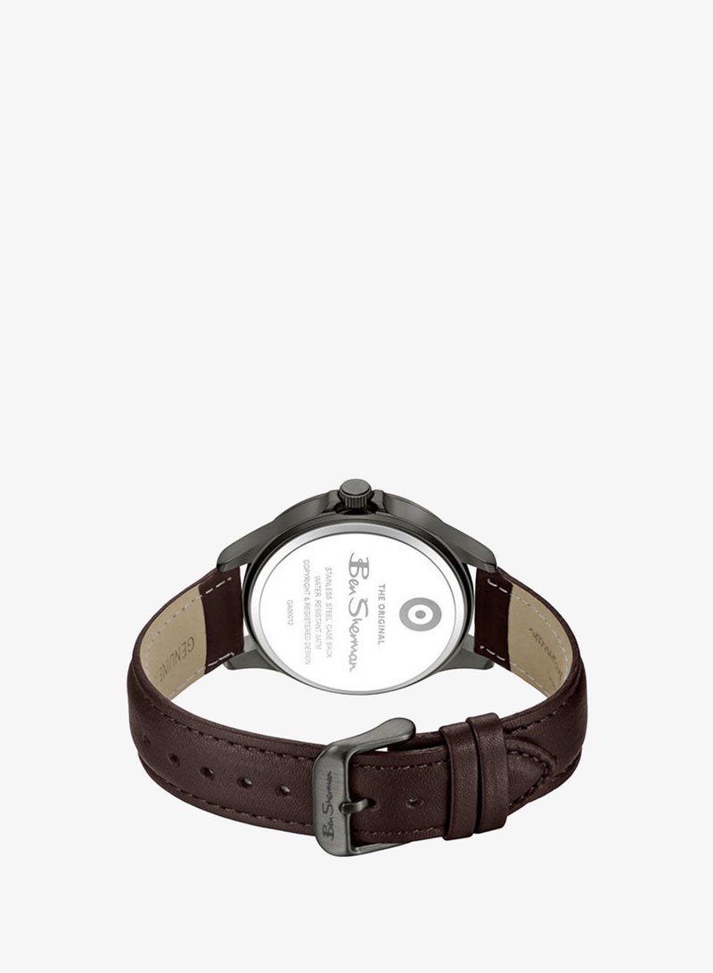 Ben Sherman Westminster Black Dial Brown Genuine Leather Strap Analog Watch for Men, 43mm - Image 3