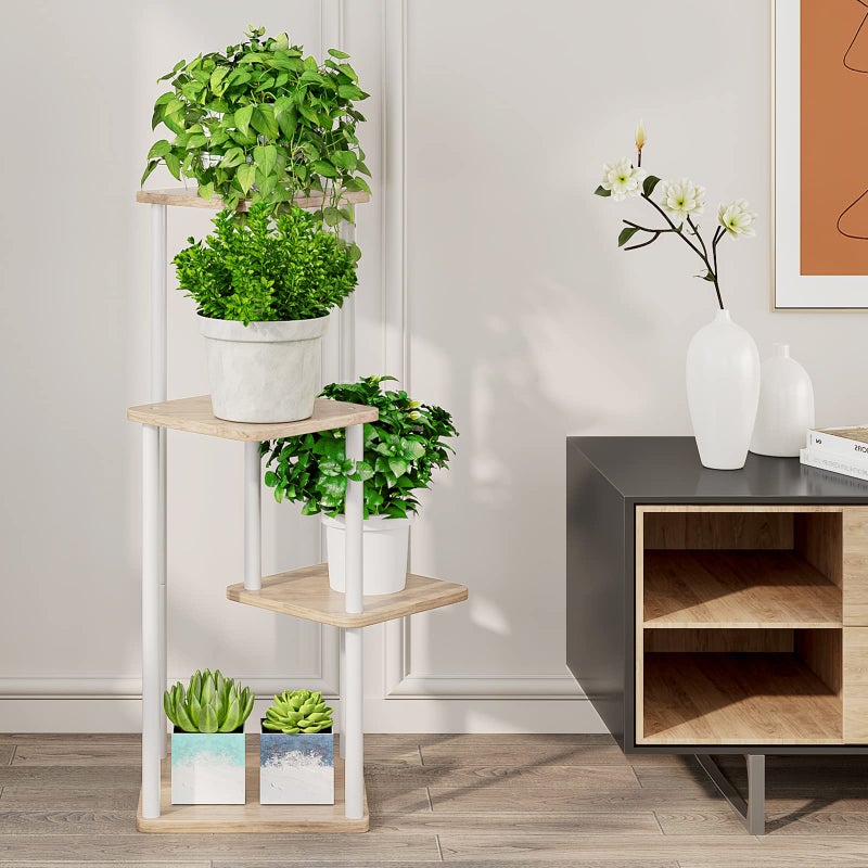 AZERPIAN Plant Stand 4 Tier Indoor Metal Flower Shelf for Multiple Plants Corner Tall Flower Holders for Patio Garden Living Room Balcony Bedroom, Black (4 Tier-White) - Image 3