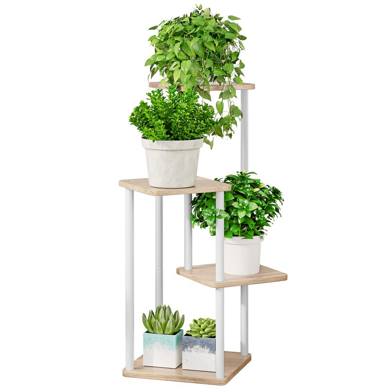 AZERPIAN Plant Stand 4 Tier Indoor Metal Flower Shelf for Multiple Plants Corner Tall Flower Holders for Patio Garden Living Room Balcony Bedroom, Black (4 Tier-White) - Image 1