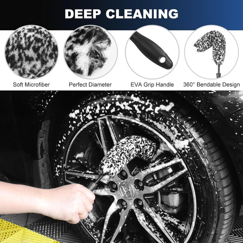 TTRCB Car Wheel & Tire Brush Set, Wheel Cleaner Brush, Soft & Stiff Bristle Cleaning Brush, Wheel Brushes for Cleaning Wheels, Rim Brush for Car Body Exterior Surface, Carpet, Truck, SUV, RV, Motorcycle - Image 3