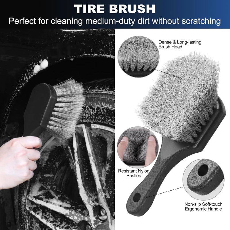 TTRCB Car Wheel & Tire Brush Set, Wheel Cleaner Brush, Soft & Stiff Bristle Cleaning Brush, Wheel Brushes for Cleaning Wheels, Rim Brush for Car Body Exterior Surface, Carpet, Truck, SUV, RV, Motorcycle - Image 4