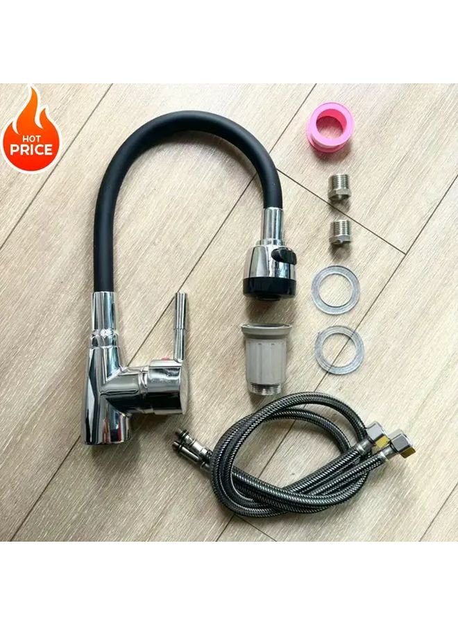 صنبور مطبخ أسود 360 دوار مقبض واحد خلاط ماء ساخن بارد - Image 1