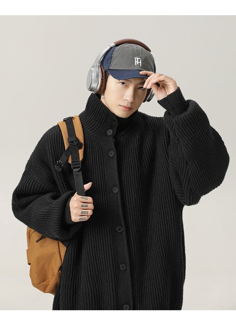 NIBEMINENT High Neck Cardigan Sweater For Men In Autumn And Winter Lazy Style Solid Color Casual Knit Sweater Trendy - Image 2