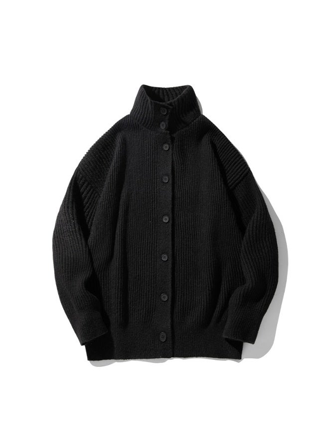 NIBEMINENT High Neck Cardigan Sweater For Men In Autumn And Winter Lazy Style Solid Color Casual Knit Sweater Trendy - Image 1