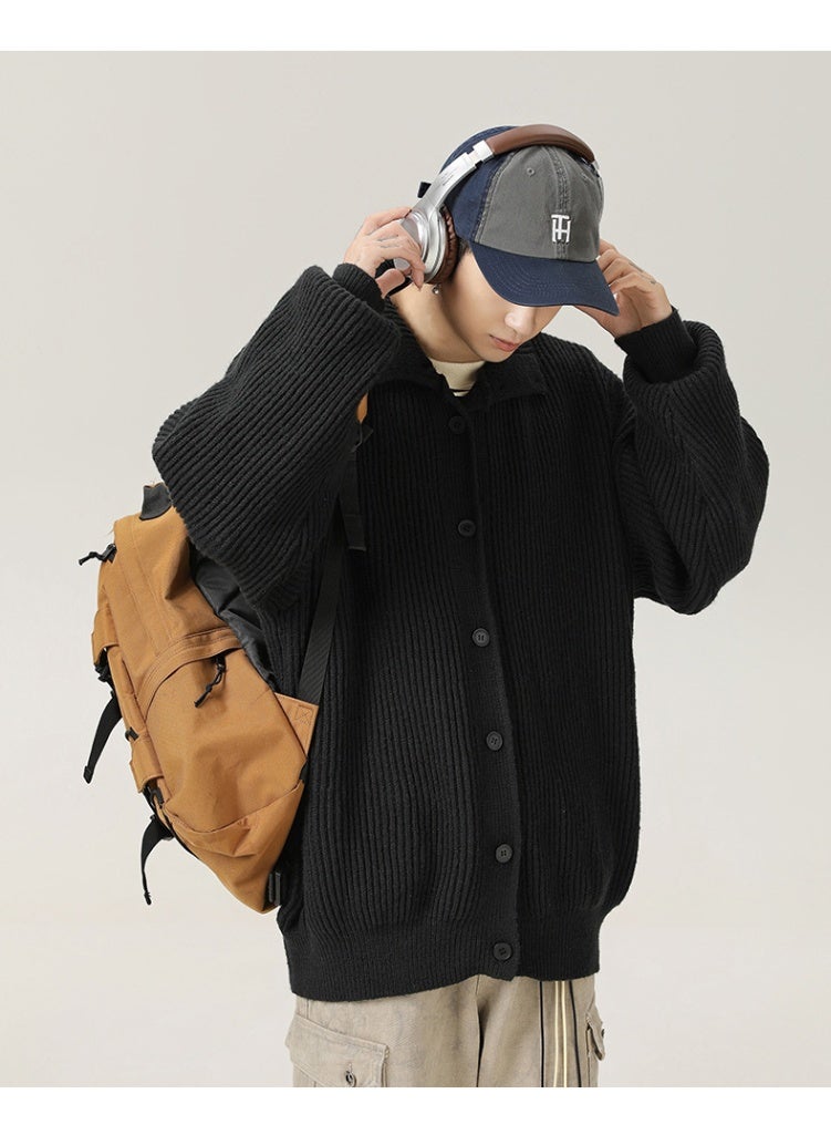 NIBEMINENT High Neck Cardigan Sweater For Men In Autumn And Winter Lazy Style Solid Color Casual Knit Sweater Trendy - Image 3