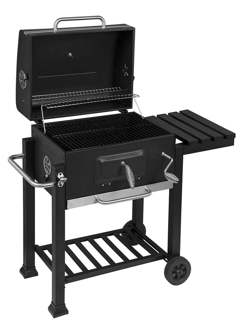 WALALLA Charcoal grill trolley charcoal tray height adjustable with wheels bottle opener stand grill barbecue grill for BBQ garden camping balcony, black - Image 1