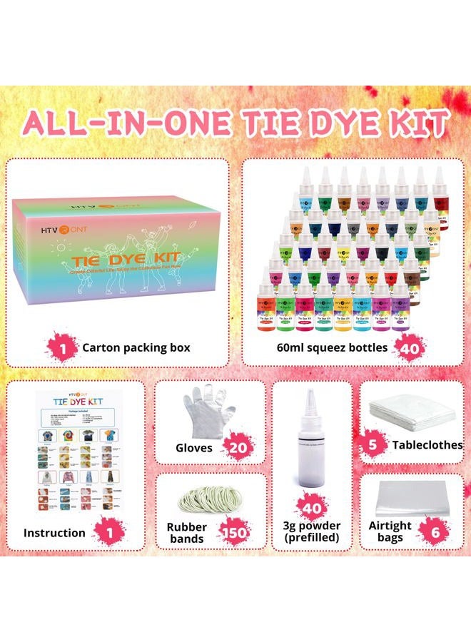 HTVRONT Tie Dye Kit - 40 Vibrant Colors Pre-Filled Bottles Tye dye Kit for Kids and Large Groups, Permanent Tie Dye Kits for Adults Tyedyedye Party Supplies Tye dye Kit to Go(Just Add Water) - Image 4