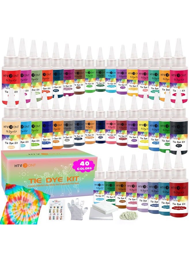 HTVRONT Tie Dye Kit - 40 Vibrant Colors Pre-Filled Bottles Tye dye Kit for Kids and Large Groups, Permanent Tie Dye Kits for Adults Tyedyedye Party Supplies Tye dye Kit to Go(Just Add Water) - Image 1