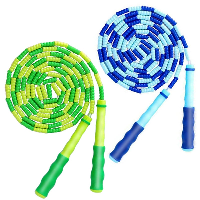TYSISKNO 2 Pack Jump Rope for Kids Girls and Boys, Soft Beaded Jump Ropes, Adjustable Skipping Rope, Tangle-Free Segmented Rope for Kids and Adults Exercise, Workout and Weight Loss,9.2Ft(Blue&Green) - Image 1
