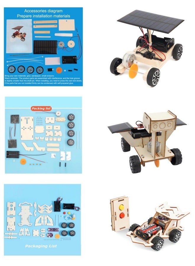 3Pcs Science kit, Solar Car Model Kits Wooden Remote Car, Science Experiment Kit, DIY Model Cars Kit Educational Building Toys - Image 2