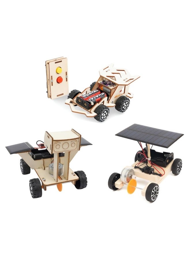 3Pcs Science kit, Solar Car Model Kits Wooden Remote Car, Science Experiment Kit, DIY Model Cars Kit Educational Building Toys - Image 1