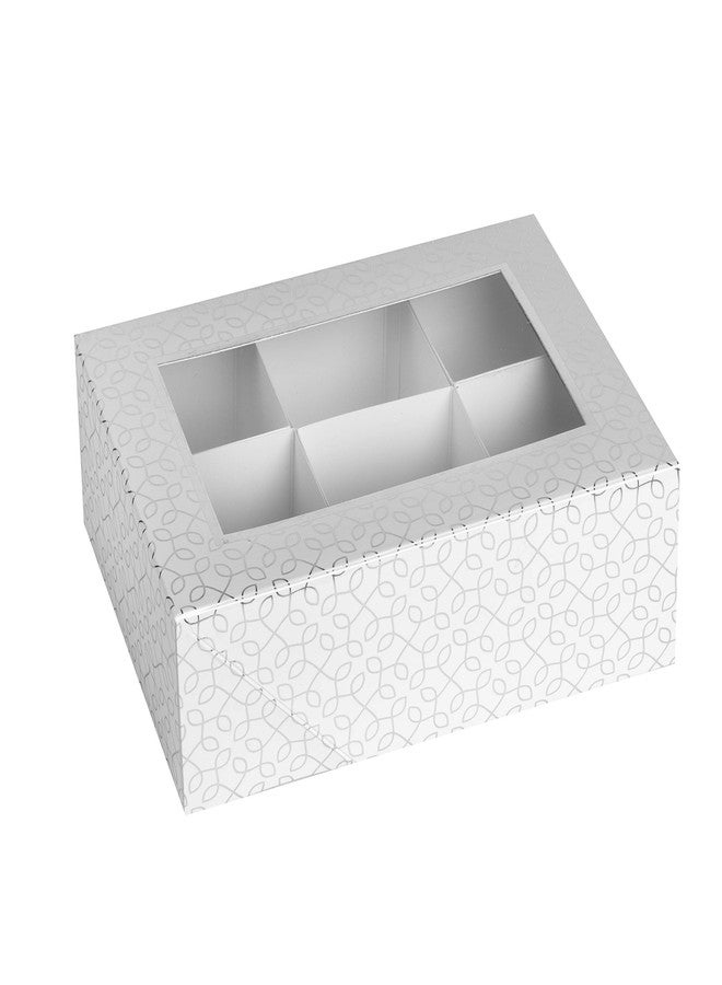 Hammont Window Box with Six Sections - 6 Pack - 7”x5”x2.5” - Silver Colored Versatile Bakery Boxes Perfect for sharing Snacks and Cookies | 6 Insert Sections Gift Boxes - Image 1