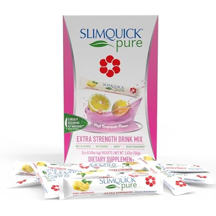 SlimQuick Pure 3X Extra Strength Drink Mix Packets, Metabolism & Weight Management for Women, Helps in Fat Breakdown, with Green Tea, Caffeine, Chaste Tree, Rhodiola Extract - Pink Lemonade, 26 Count - Image 1
