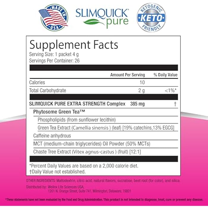SlimQuick Pure 3X Extra Strength Drink Mix Packets, Metabolism & Weight Management for Women, Helps in Fat Breakdown, with Green Tea, Caffeine, Chaste Tree, Rhodiola Extract - Pink Lemonade, 26 Count - Image 2