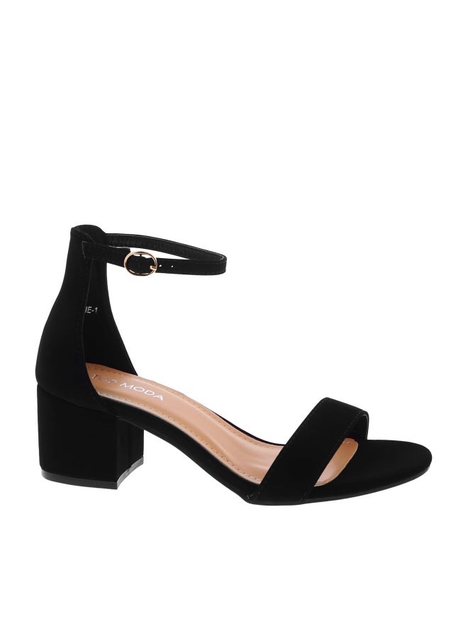 TOP Moda Darcie-1 Ankle Strap Dressy High Heel Sandal, Non-slip Sole, For Wedding, Party, Prom, Evening Wear, or Any Occasion, Sleek Style Block Heel Sandals, Black Nubuck, 6 - Image 1