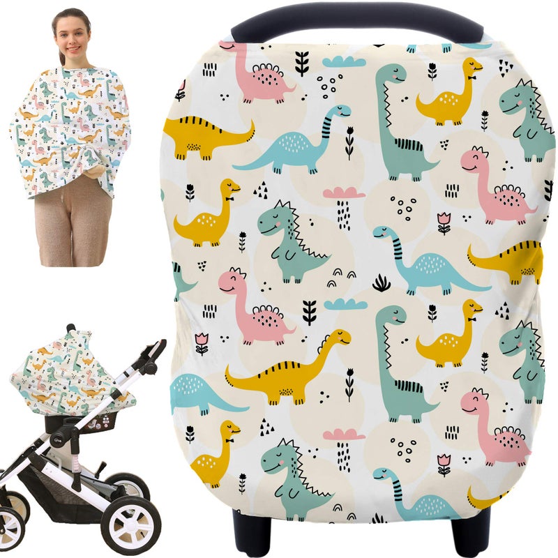 Hicoco Multi-use Carseat Covers Breastfeeding Cover - Car Seat Covers for Babies, Stretchy Carseat Canopy Cover, Boys and Girls Shower Gifts (Colours Dinosaur) - Image 1