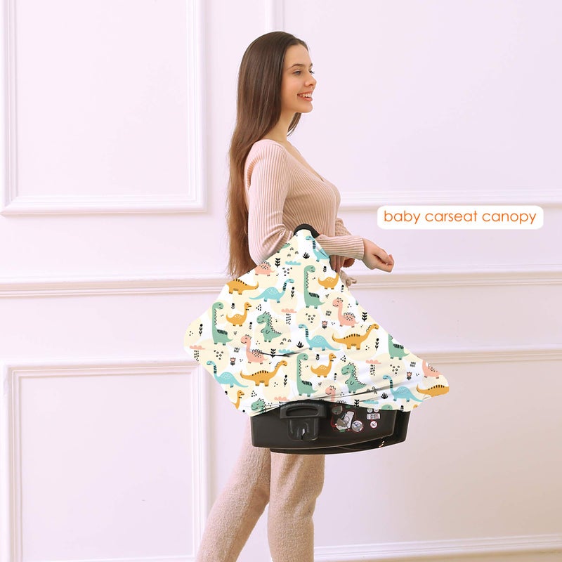 Hicoco Multi-use Carseat Covers Breastfeeding Cover - Car Seat Covers for Babies, Stretchy Carseat Canopy Cover, Boys and Girls Shower Gifts (Colours Dinosaur) - Image 4