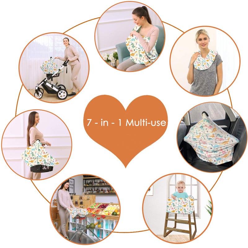 Hicoco Multi-use Carseat Covers Breastfeeding Cover - Car Seat Covers for Babies, Stretchy Carseat Canopy Cover, Boys and Girls Shower Gifts (Colours Dinosaur) - Image 3