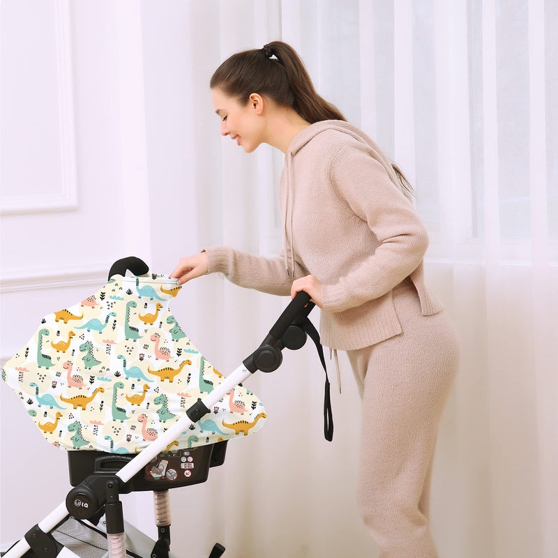 Hicoco Multi-use Carseat Covers Breastfeeding Cover - Car Seat Covers for Babies, Stretchy Carseat Canopy Cover, Boys and Girls Shower Gifts (Colours Dinosaur) - Image 5