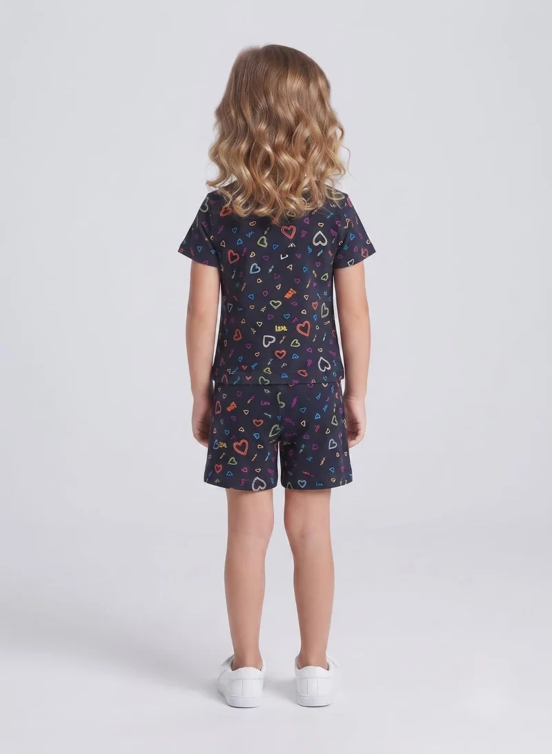 بيبي كلو Girls Navy Multicolor Heart Print Co-ord Set