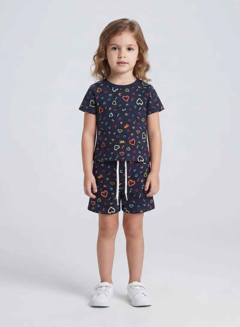بيبي كلو Girls Navy Multicolor Heart Print Co-ord Set