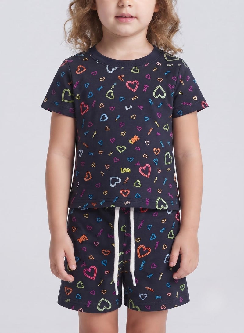 babyqlo Girls Navy Multicolor Heart Print Co-ord Set - Image 4