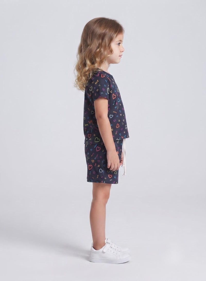 babyqlo Girls Navy Multicolor Heart Print Co-ord Set - Image 5