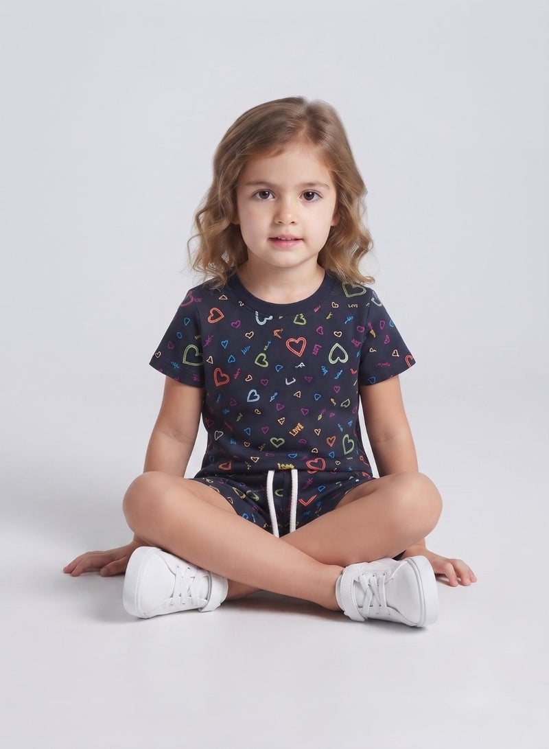 babyqlo Girls Navy Multicolor Heart Print Co-ord Set - Image 3