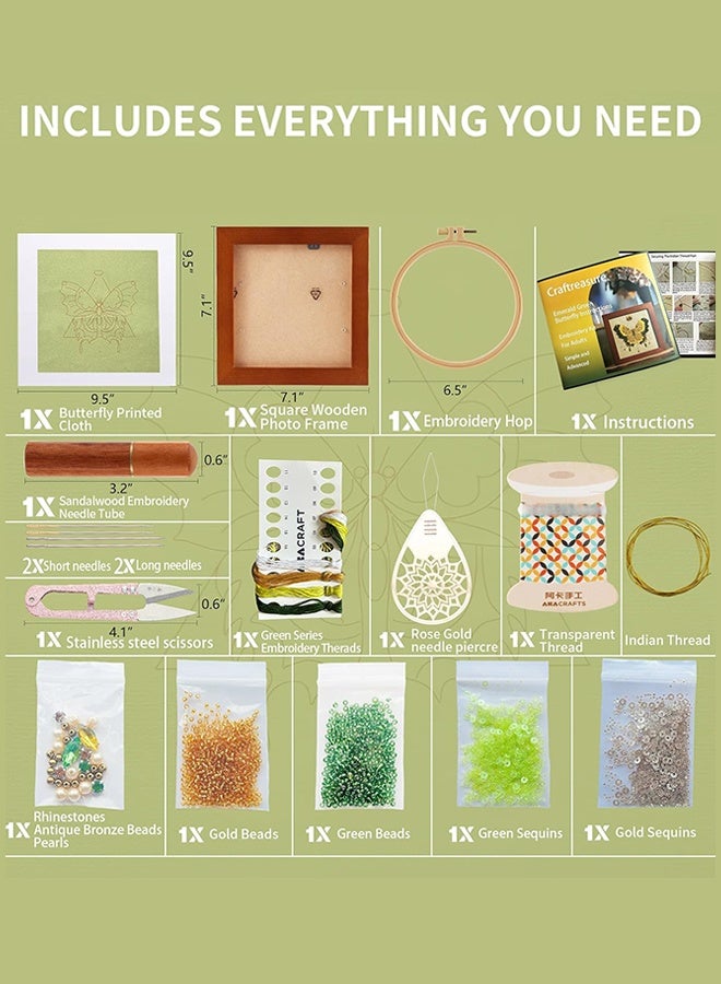 Sweet Life Embroidery Kit for Adults, Butterfly Embroidery Kit for Beginners Include Embroidery Beads Threads for Craft Lover Hand Stitch with Embroidery Skill Technique  - Image 3