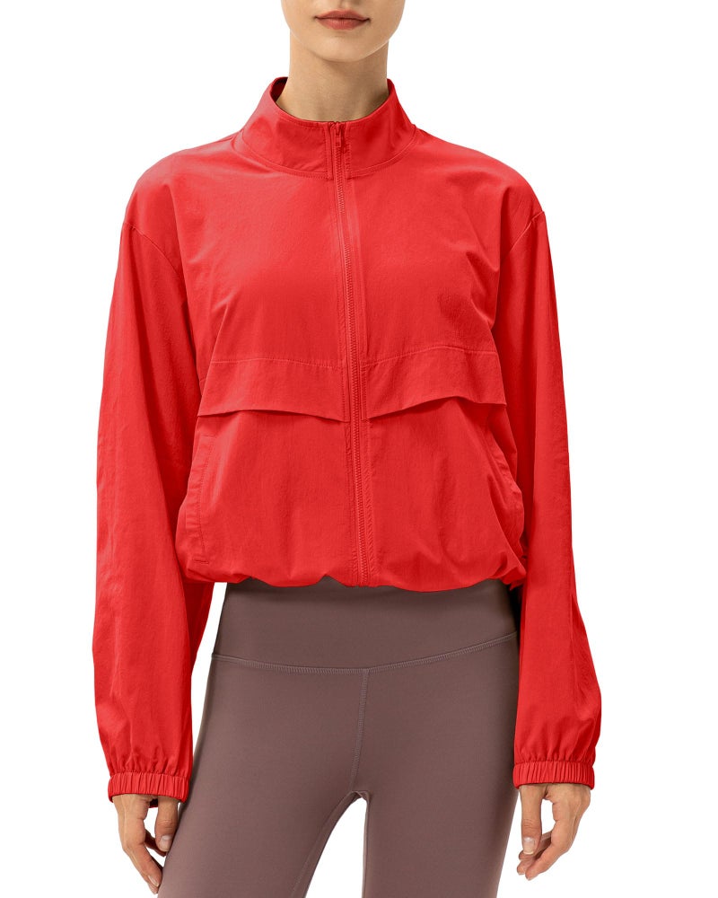 Locachy Women's Lightweight Zip Up Athletic Jacket Stand Collar Windproof Sun Protection Workout Outdoor Jacket Red S - Image 1