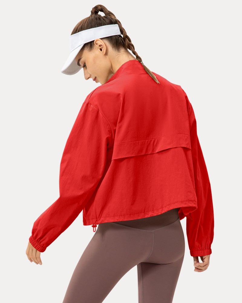 Locachy Women's Lightweight Zip Up Athletic Jacket Stand Collar Windproof Sun Protection Workout Outdoor Jacket Red S - Image 2
