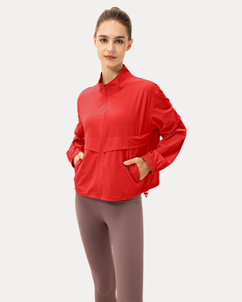 Locachy Women's Lightweight Zip Up Athletic Jacket Stand Collar Windproof Sun Protection Workout Outdoor Jacket Red S - Image 4