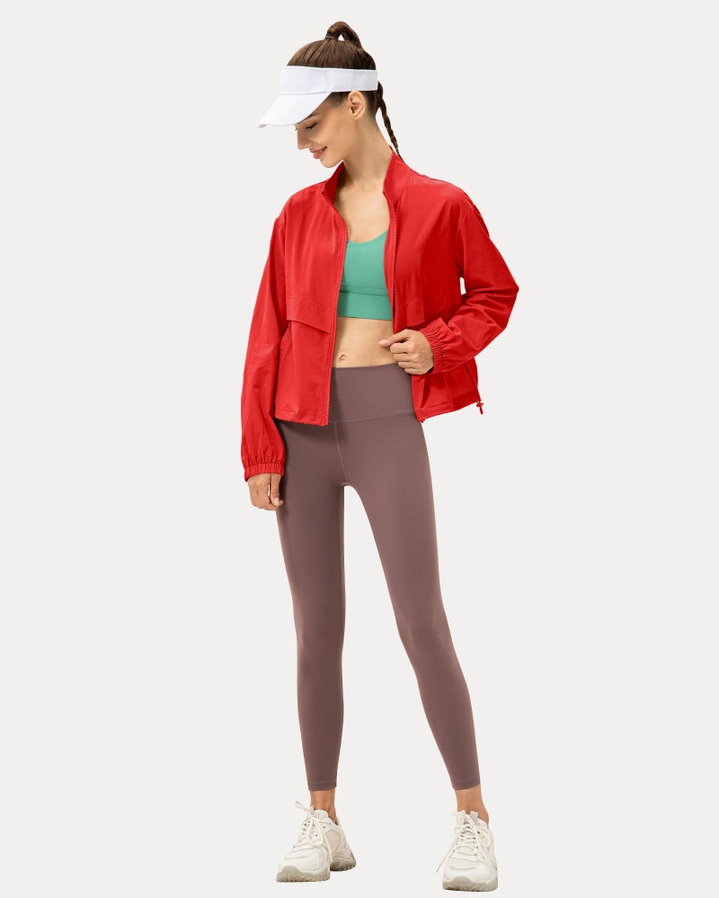 Locachy Women's Lightweight Zip Up Athletic Jacket Stand Collar Windproof Sun Protection Workout Outdoor Jacket Red S - Image 5