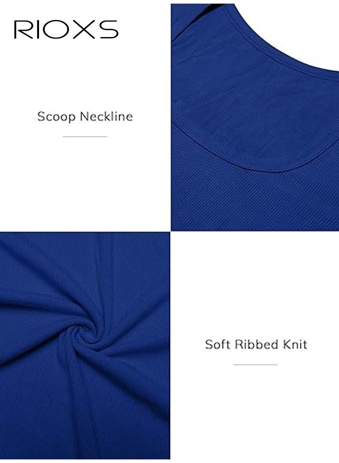 ريوكس بلوزات نسائية خريفية بأكمام طويلة، قمصان محبوكة مضلعة بفتحة دائرية، تي شيرت أساسي كاجوال ضيق للنساء - Image 3