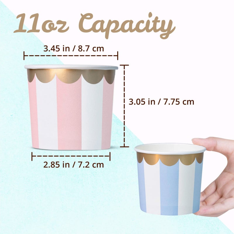 Confettiville Paper Ice Cream Cups  50-Count 11-Oz Disposable Dessert Bowls for Hot or Cold Food  11-Ounce Party Supplies Treat Cups  5 Colors Pastel Stripes with Scalloped Gold Foil - Image 4