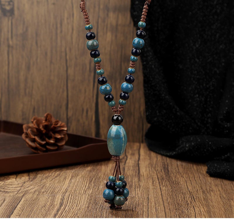 DS Boho Beaded Necklace for Womenâ€“Colorful Ceramic & African Tribal Beads, Adjustable Long Chunky Bohemian Jewelry with Gift Box Packaging,Hippie Witchy Vintage Handmade Fashion Statement Necklace (style-1) - Image 2