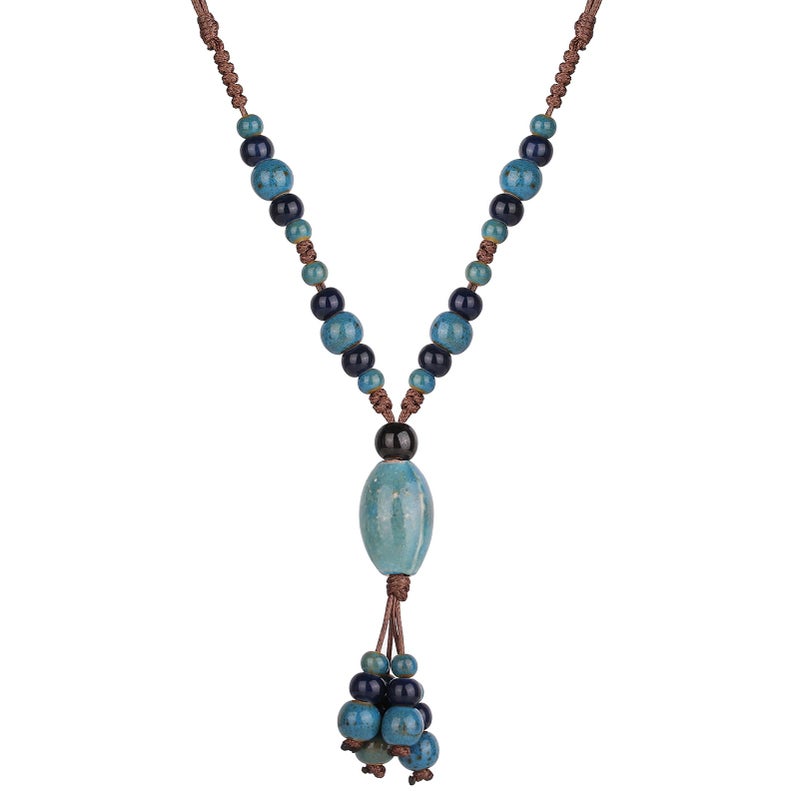 DS Boho Beaded Necklace for Womenâ€“Colorful Ceramic & African Tribal Beads, Adjustable Long Chunky Bohemian Jewelry with Gift Box Packaging,Hippie Witchy Vintage Handmade Fashion Statement Necklace (style-1) - Image 1