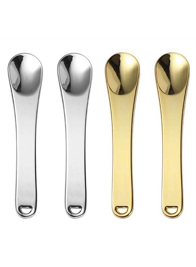 Teensery 4 Pcs Mini Metal Makeup Spoon Cosmetic Spatula Cosmetic Facial Mask Cream Spoon Beauty Scoop for Mixing and Sampling, Gold and Silver - Image 1