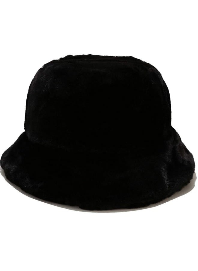 BEARUN Winter Faux Fur Bucket Hat Fluffy Warm Hat for Women Men, A Black, One size - Image 1