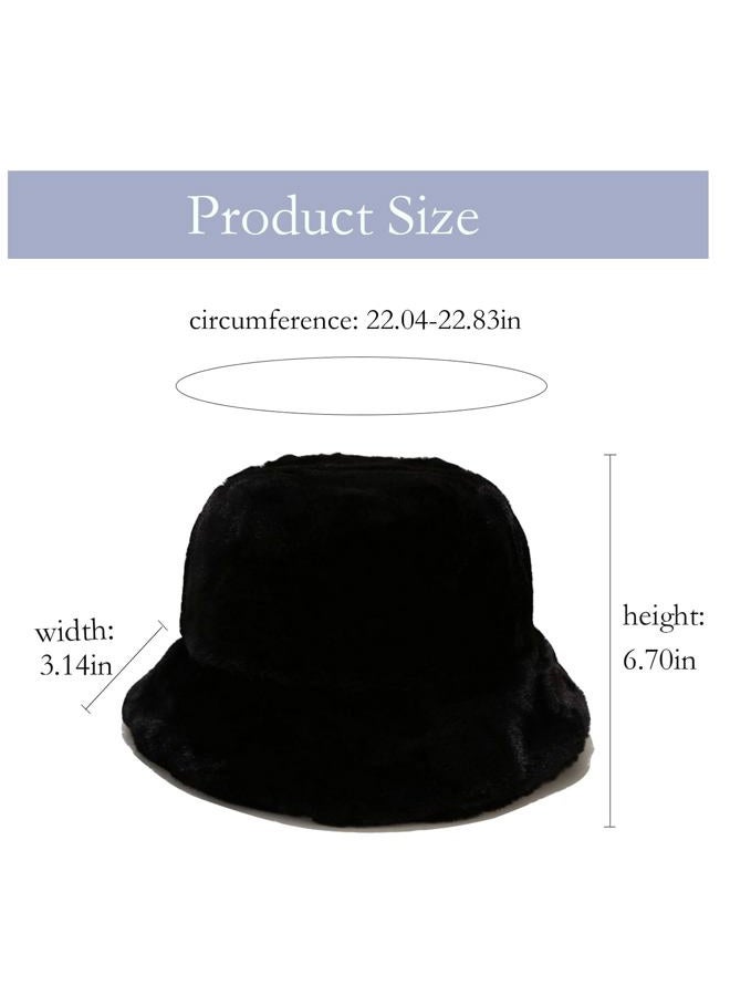 BEARUN Winter Faux Fur Bucket Hat Fluffy Warm Hat for Women Men, A Black, One size - Image 5
