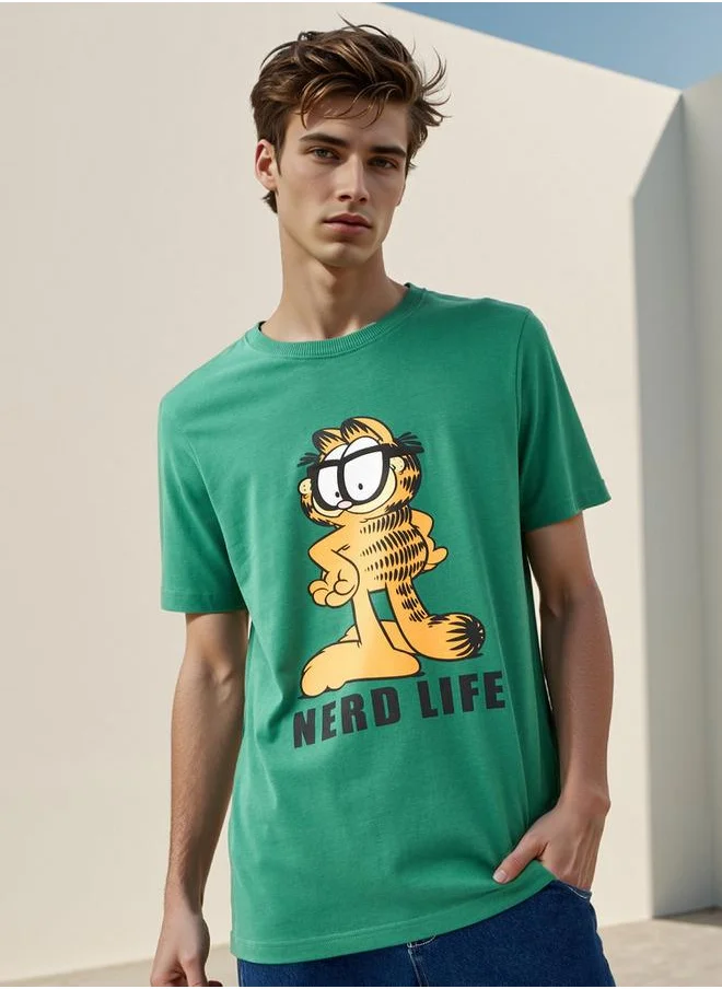 فاف Garfield Print Crew Neck T-shirt