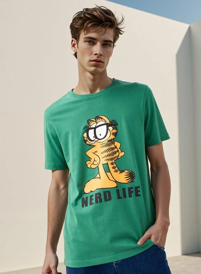 Splash FAV Garfield Print Crew Neck T-shirt