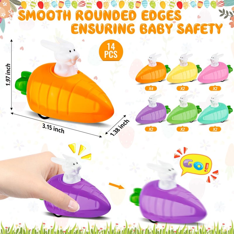 LHSYFBZ 14Pcs Easter Pull Back Cars Toys, Bunny Cars Carrot Cars Rabbit Fun Toy for Toddler Boy Girl, Plastic Easter Eggs Filler Easter Present for Kids - Image 4