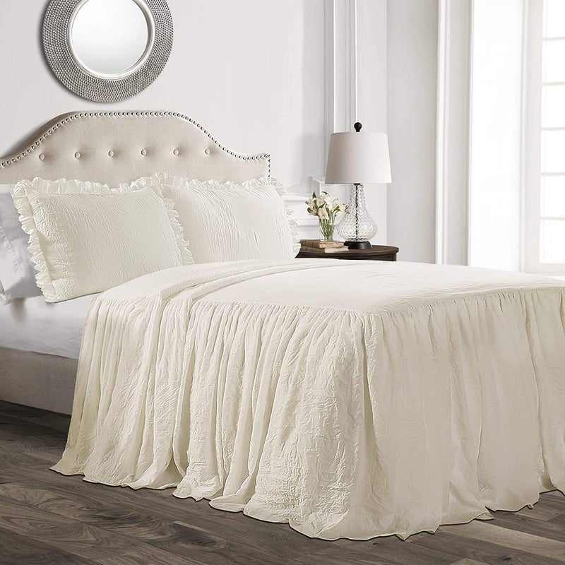 Lush Decor Lush Decor Ruffle Skirt Bedspread Set - 3 Piece Luxurious Farmhouse Bedding Set - Elegant, Charming Ruffle Detail - Timeless Style & Classic Design - Soft and Lightweight - Queen, Ivory  - Image 1