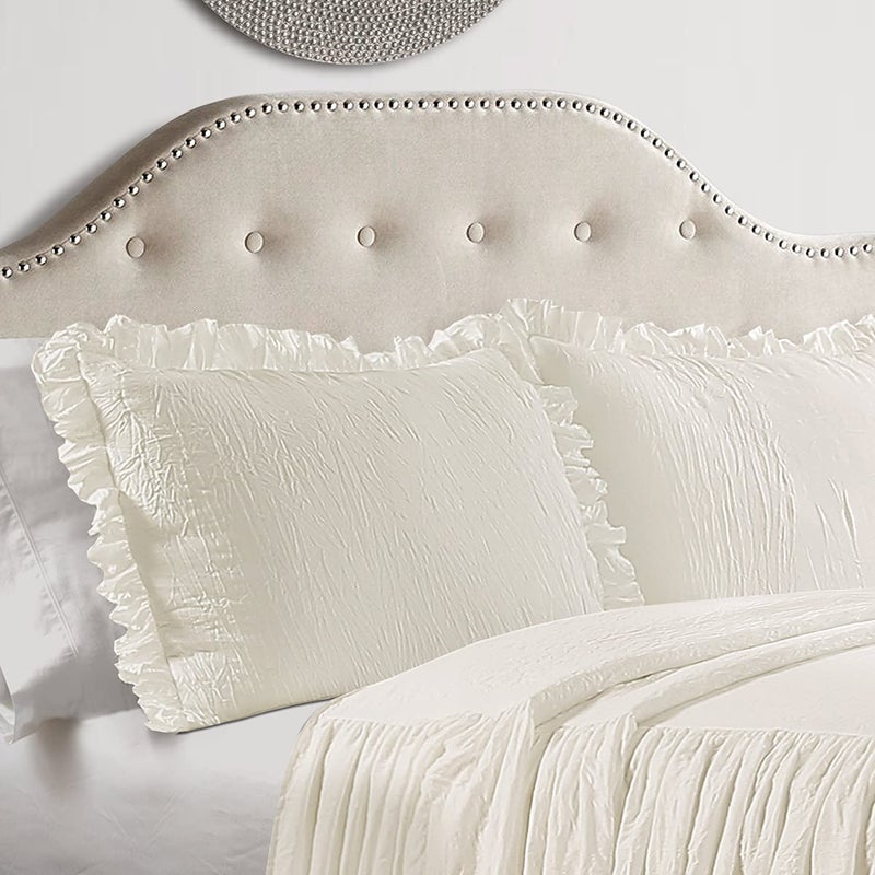Lush Decor Lush Decor Ruffle Skirt Bedspread Set - 3 Piece Luxurious Farmhouse Bedding Set - Elegant, Charming Ruffle Detail - Timeless Style & Classic Design - Soft and Lightweight - Queen, Ivory  - Image 2