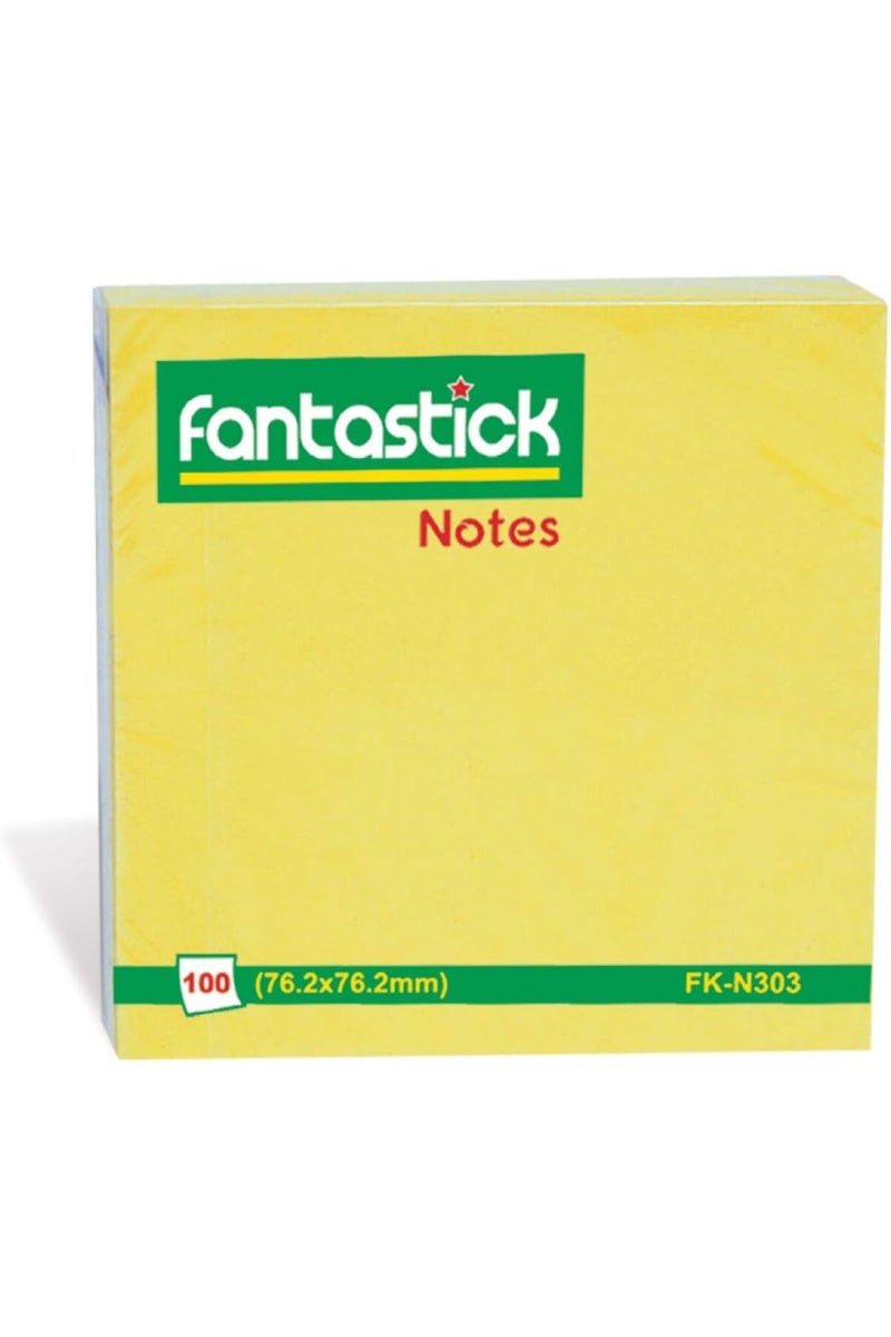 Fantastick Post It Pad Sticky Notes, 7.6 cm x 7.6 cm, Yellow, FK-N303