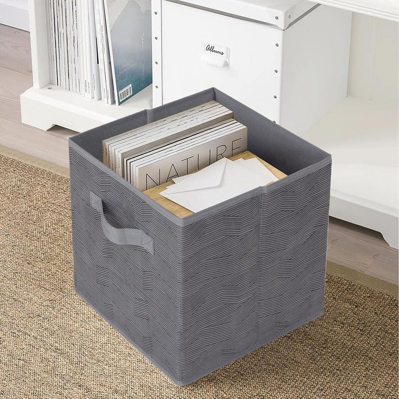PowerKing Collapsible Storage Cubes with Handles, Fabric Foldable Bins for Closet Shelves, Durable Organization Storage Bins, 10.5'' x 11'' x 10.5'' (6Pack, Grey Stripes) (PKCA-809) - Image 1