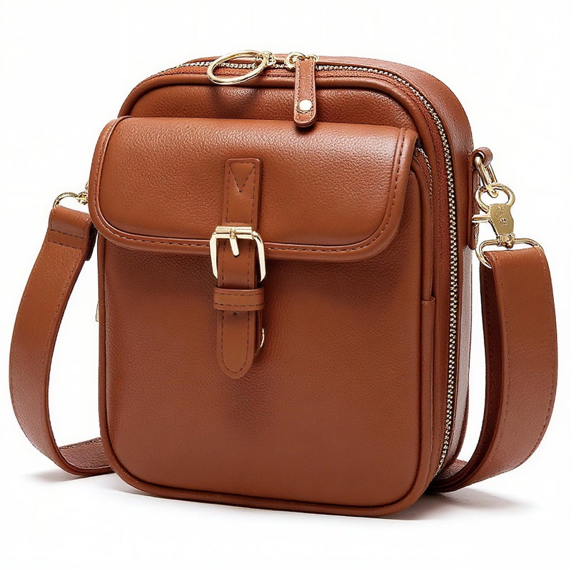 Pelimoo Small Crossbody Bags for Women Vegan Leather Messenger Purses, Vintage Wallet Anti Theft Shoulder Handbags with Card Slots (Brown) - Image 1